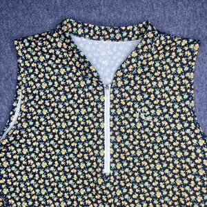 Rhoback Womens Sleeveless Performance Polo Shirt Orange Print Quarter Zip Size M